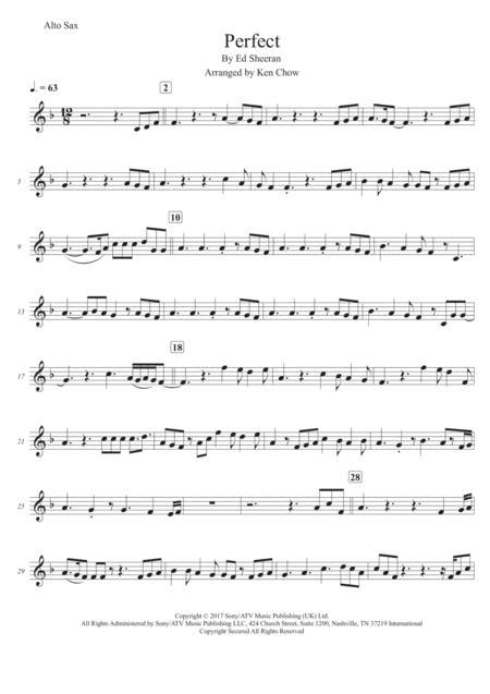Perfect Ed Sheeran Alto Saxophone Solo Transcription Original Key Free