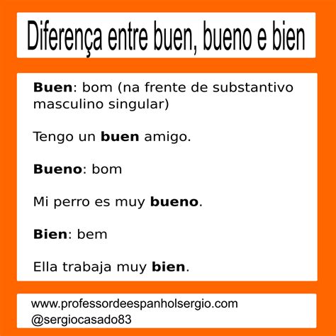 Diferença Entre Buen Bueno Y Bien Palavras Em Espanhol Vocabulário