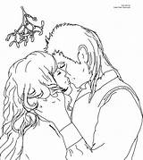 Coloring Pages Kiss Mistletoe Christmas Kissing Under Anime Band Drawing Printable Color Lips Print Template Getdrawings Romantic Getcolorings Line Own sketch template