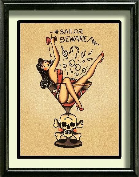 Vintage Tattoo Pinup Girl Sailor Navy Canvas Art Print