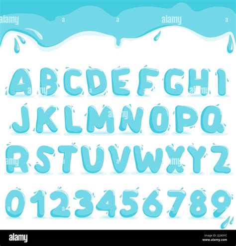 Water Font Or Type Alphabet With Liquid Letters And Numbers Vector