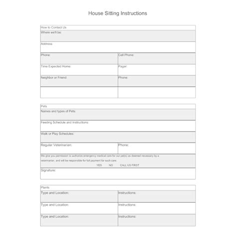 house sitter contract template fill  printable fillable