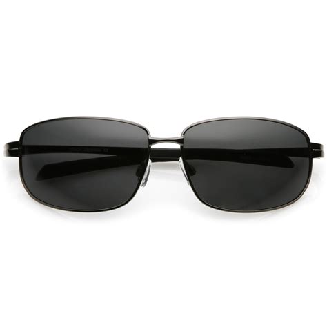 wrap around rectangle sunglasses with polarized lens rubberized arm tip