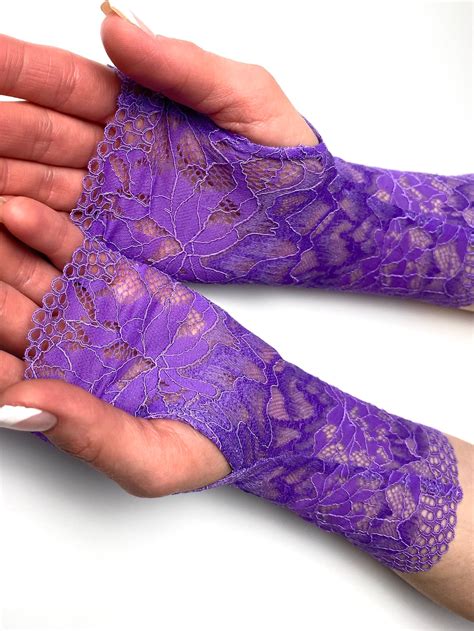 purple lace gloves   cm stretchy fingerless etsy