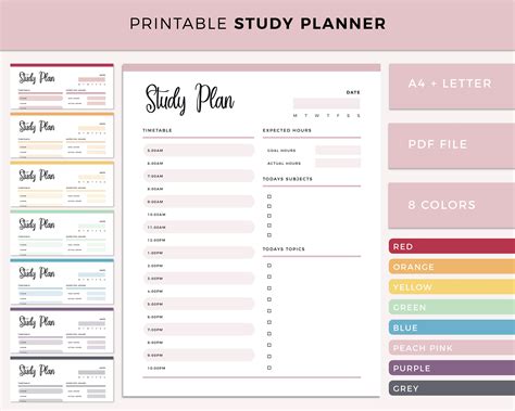 study planner printable print  home study plan student etsy nederland