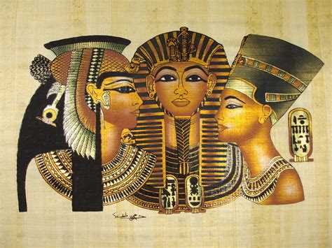 Nefertiti King Tut Cleopatra Original Hand Painted Papyrus 12 X16