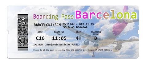 airline boarding pass   barcelona isolated  white  contents   image