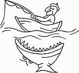 Coloring Boat Pages Fishing Shark Attacking Printable Drawing Fish Near Clipart Boats Colouring Moon Boy Kids Color Row Speedboat Funny sketch template