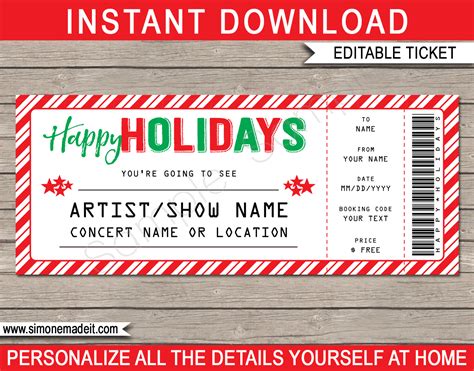 printable holidays gift concert ticket template gift voucher present