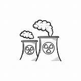 Gezeichnete Atomkraftwerks Skizze Atomkraftwerk Handdrawn Industrielle Schwarze Zeichnende Fabrikgebäude Eingestellt Vektors sketch template