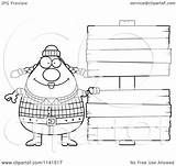 Chubby Lumberjack Wood Female Happy Clipart Cartoon Sign Cory Thoman Outlined Coloring Vector sketch template