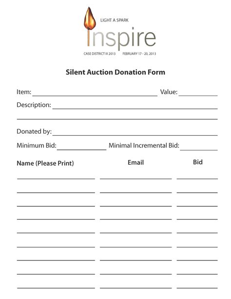 silent auction forms templates sign  sheets bid sheet