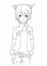 Anime Boy Wolf Coloring Cute Lineart Pages Drawing Boys Ears Cat Male Guy Base Names Drawings Guys Hoodie Manga Color sketch template