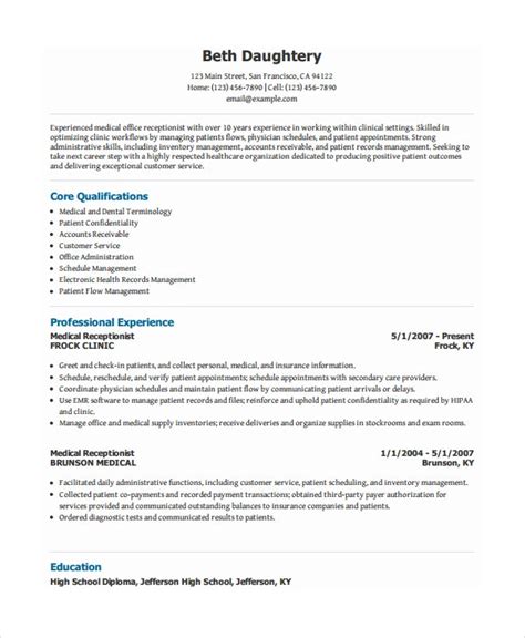 receptionist resume template  word  document