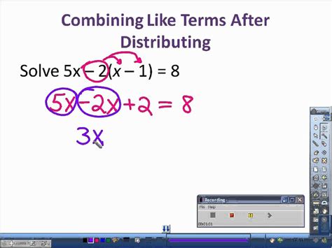 solving equations   distributive property  combining
