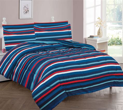 pc full stripe bed comforter set  fitted sheet boy bedding