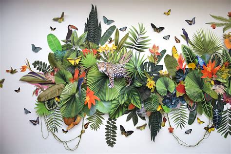 overflowing  flora  fauna collaged paper installations comment  earths dwindling