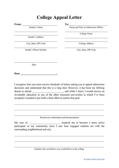 college appeal letter template  printable  templateroller