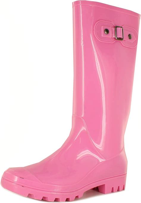 neu damen rosa gummistiefel mit dekorativem seitenriemen pink uk