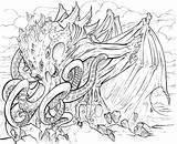 Cthulhu Coloring Drawing Line Template sketch template