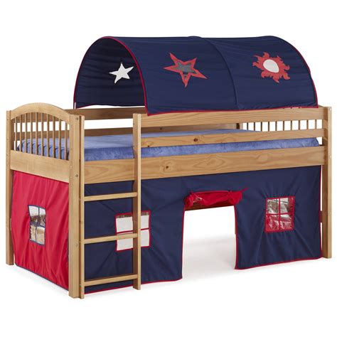 alaterre addison cinnamon finish junior loft bed blue tent  playhouse  red trim