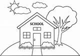 School Coloring Cartoon Building Pages House Kids sketch template