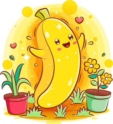 Sourire Mignon Dessin Animé Kawaii De Personnage De Banane Vecteur
