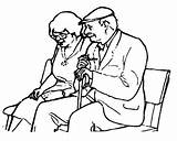 Viejitos Enamorados Abuelitos Sentados Banca Dibujosa sketch template