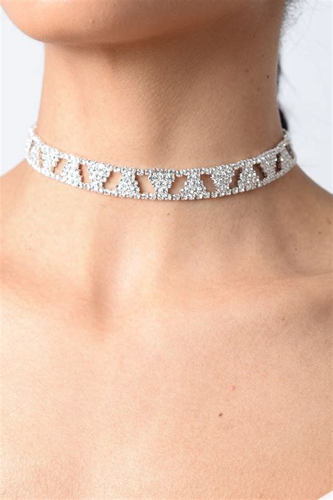 Stylish Sparkly Diamonds Choker Necklace Silver Choker