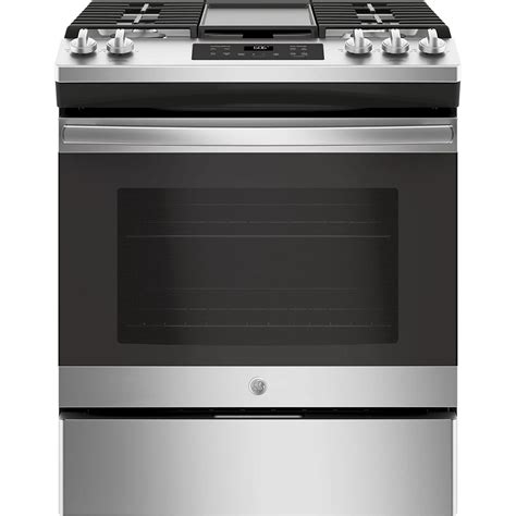 ge    cu ft single oven gas range  steam clean  stainless steel  home