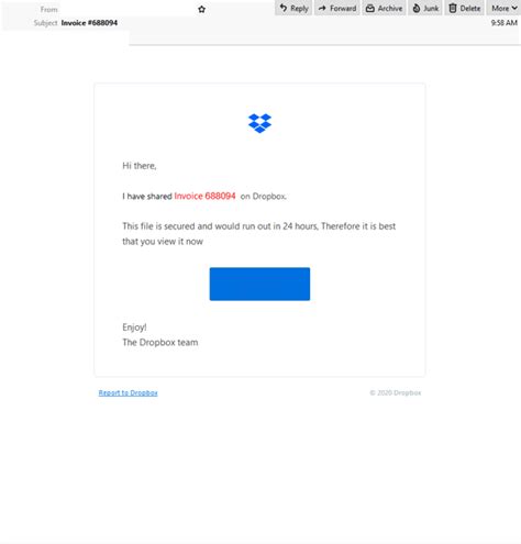 click phishing email purports  share invoice  dropbox claims file