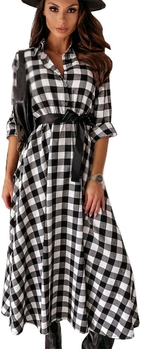 womens long sleeve plaid dresses casual tunic dress autumn winter dress swing  amazon womens