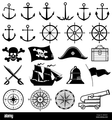 vintage nautical or marine pirate vector icons marine compass and