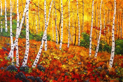 painting   graceful birch trees  autumn original art