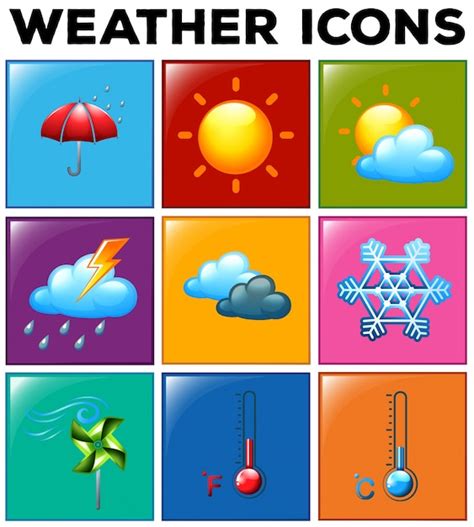 vector  weather icons  color background