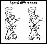 Activity Pages Spot Difference Coloring Dr Seuss Sheet Kids Printable Sheets Activities Fun Hat Cat Two Differences Learning Book Educational sketch template