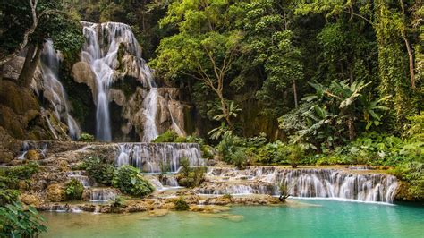 tat kuang  waterfalls luang prabang laos desktop wallpaper  waterfall laos