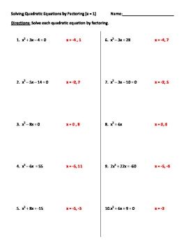 solving quadratics  factoring worksheet  mitchells math madhouse