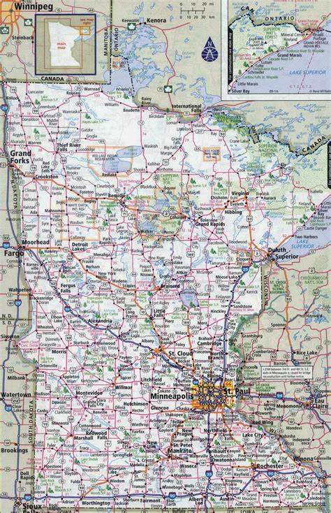 large detailed roads  highways map  minnesota state