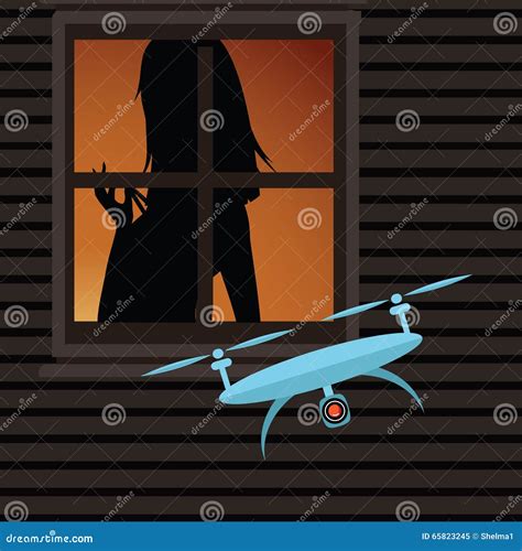 drone spying   woman   window stock vector illustration  peeping graphic