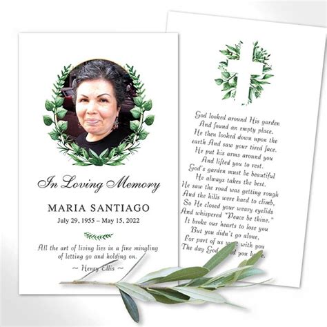 catholic funeral mass card  greenery   photo  poem