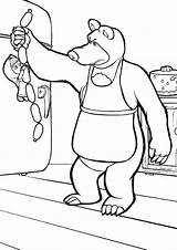 Masha Urso Colorir Cozinhando Oso Salsicha Tudodesenhos sketch template