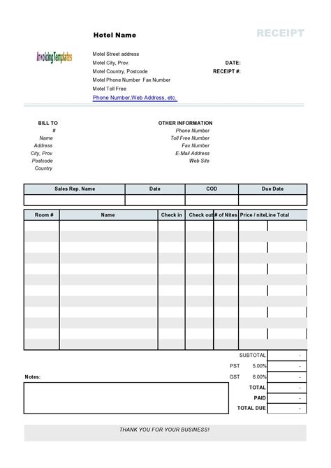 real fake hotel receipt templates templatearchive