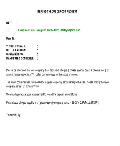deposit refund request letter sample