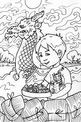 Dragon Boat Festival Coloring Pages Chinese Year Kids Drawing Festivals Crafts sketch template