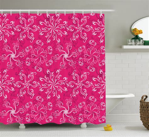 Hot Pink Shower Curtain Floral Arrangement Pattern On Hot