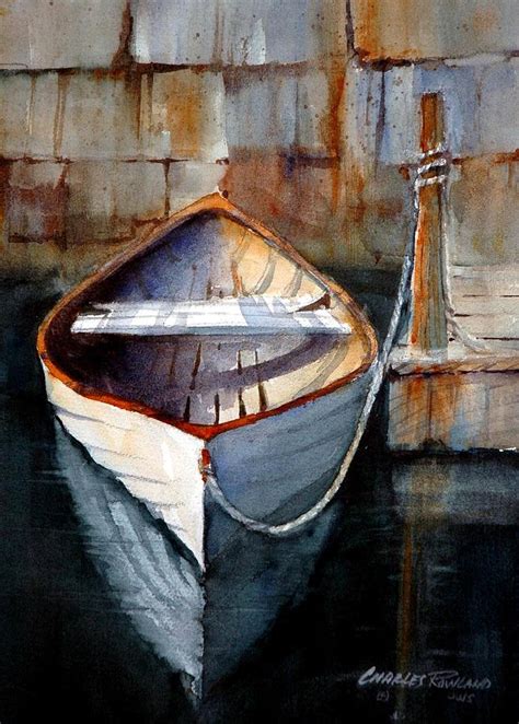 dinghy   dock painting  charles rowland fine art america