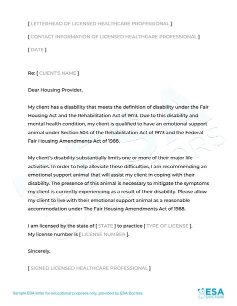 printable esa letter printable form templates  letter reverasite