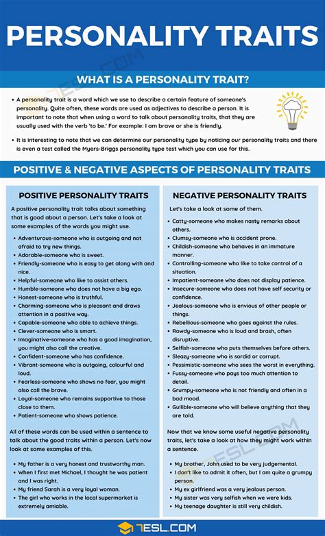 personality traits list examples  negative positive personality traits esl