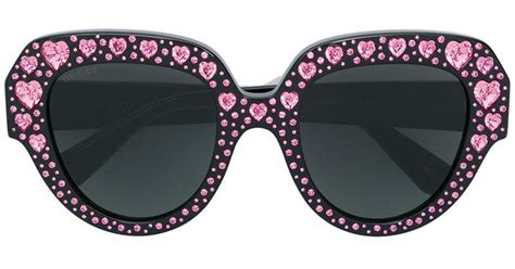 gucci crystal heart embellished oversized sunglasses in black lyst